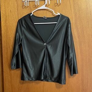 Black Satin Button-Up Top